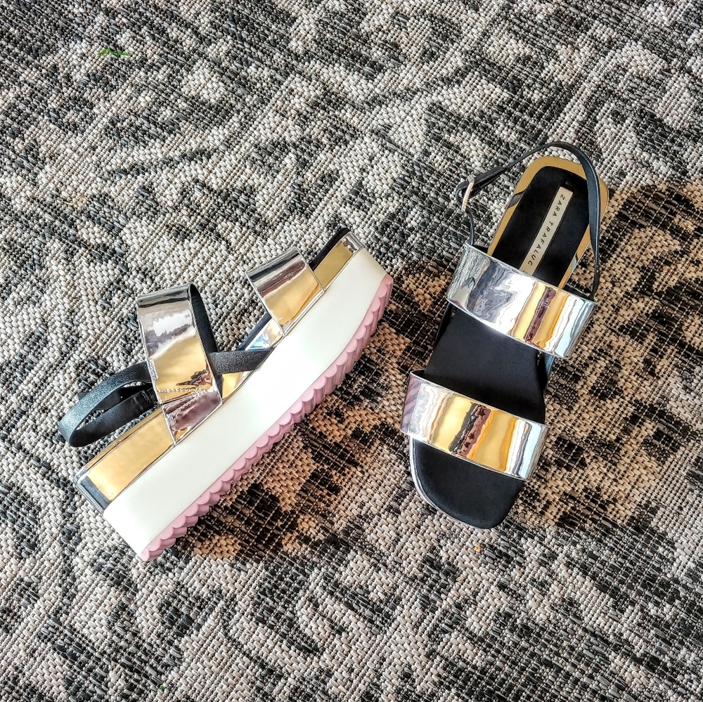 Zara Trafaluc | Silver Chrome Platform Sandals